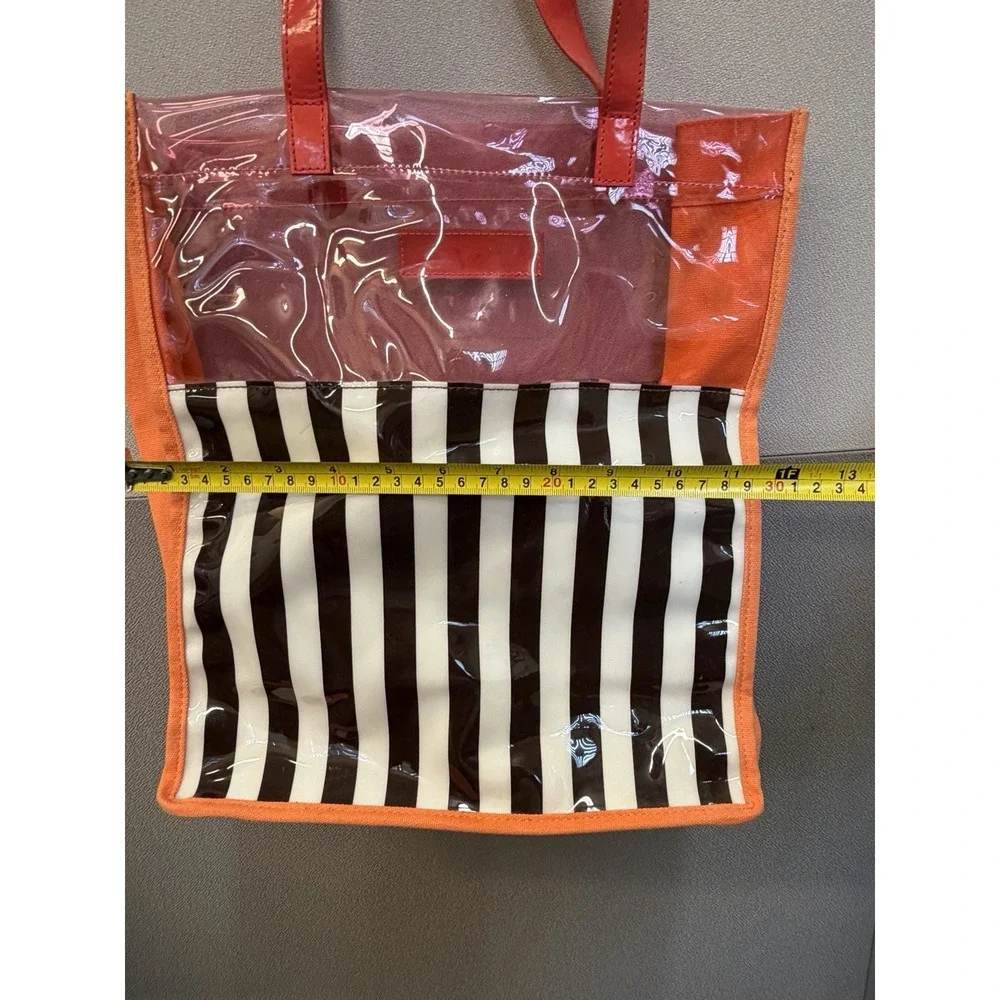 Henri Bendel New York Women's Handbag Black White Striped Double Handle Tote Bag